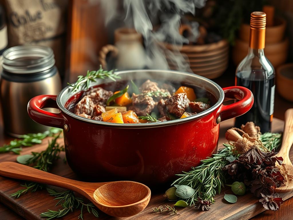 A rustic bowl of Delicious Classic Beef Stew with tender beef, carrots, potatoes, and celery in a thick, savory broth, garnished with fresh parsley.