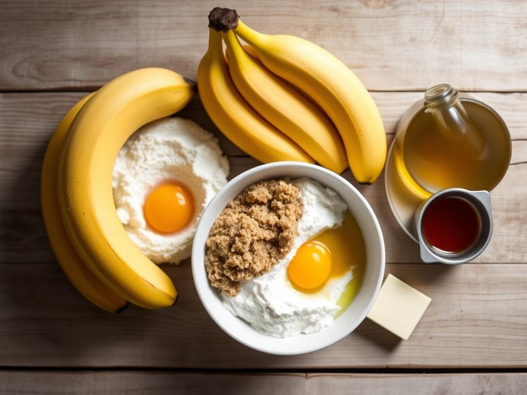 A freshly baked Banana Loaf Bread Recipe with a golden brown crust, moist interior, surrounded by ripe bananas and a bowl of walnuts on a rustic wooden table, highlighted by natural light.

