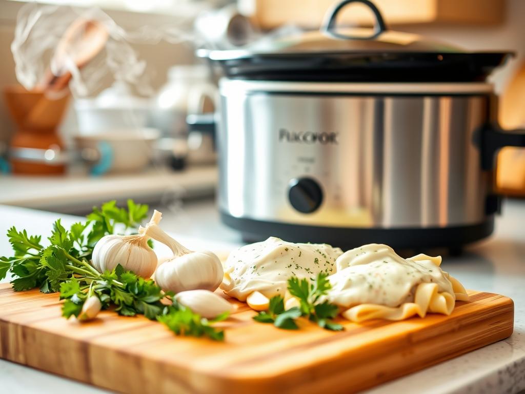 Creamy Slow Cooker Chicken Alfredo Tips