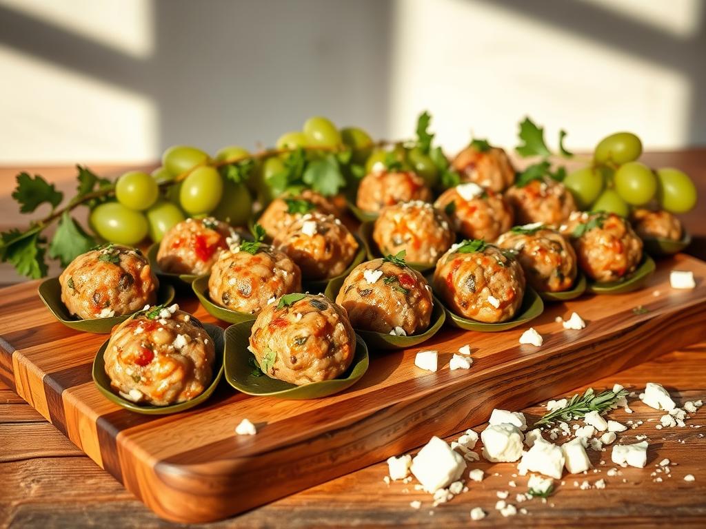 Greek-inspired appetizers with turkey and feta meatballs