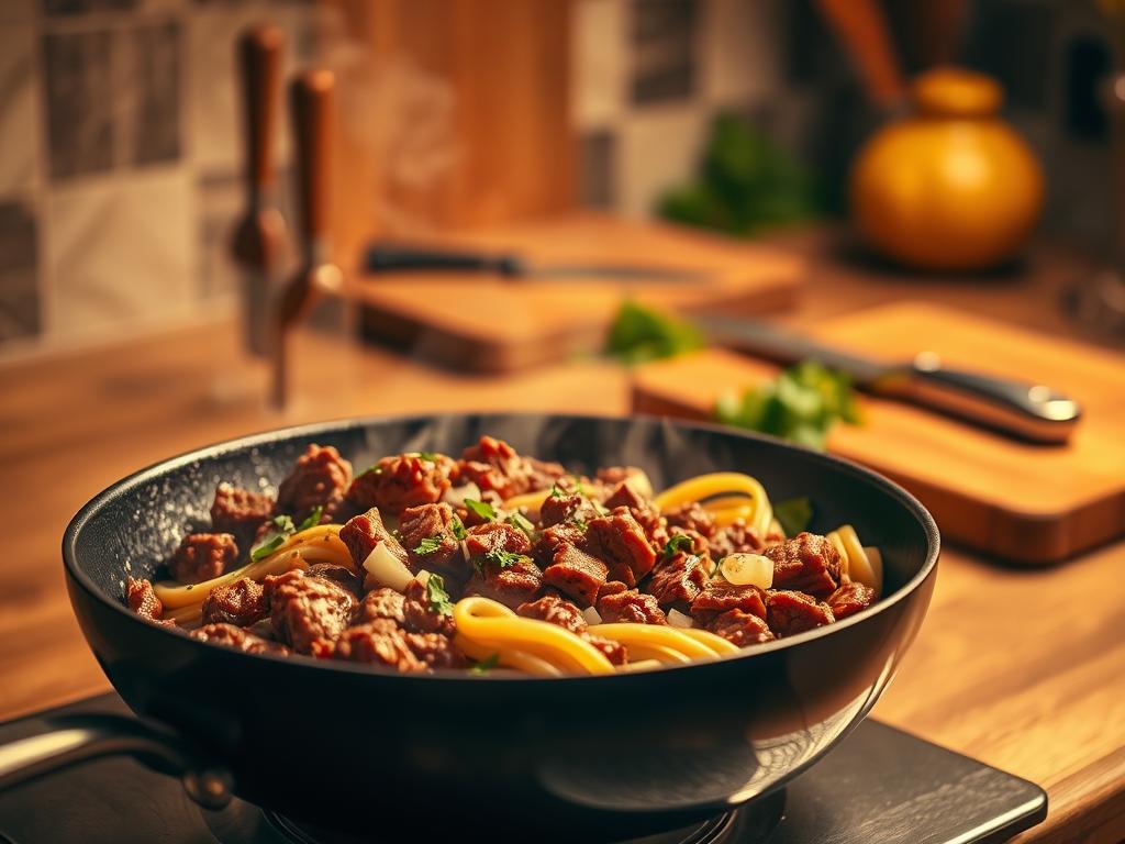 Hamburger Beef Pasta Cooking Process