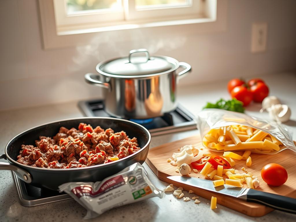 Quick Hamburger Beef Pasta Preparation