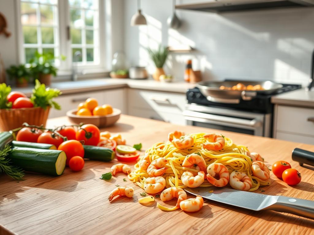 Shrimp Pasta Primavera Cooking Steps