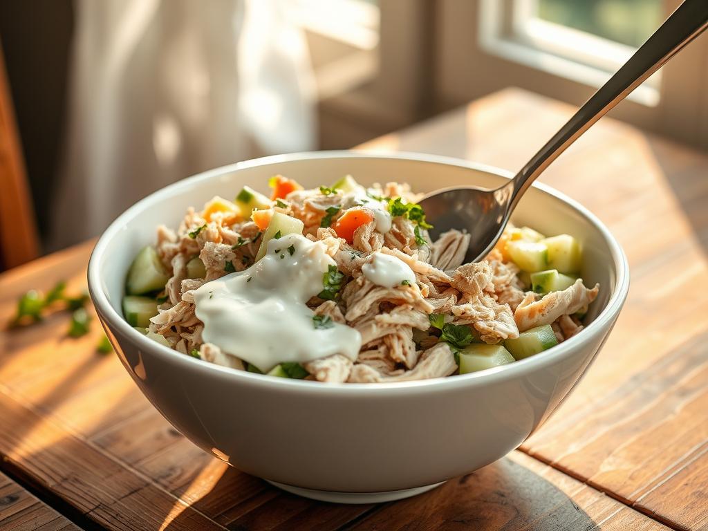 Tzatziki Chicken Salad Mixing