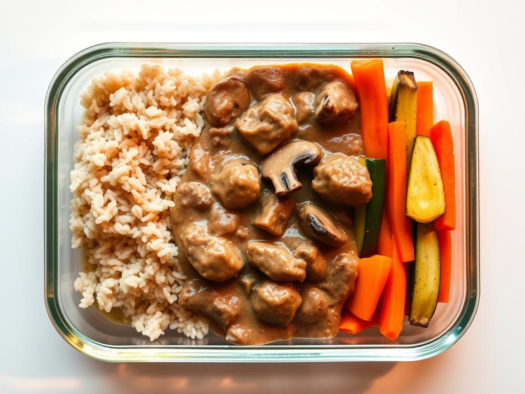 Vegan Beef Stroganoff Meal Prep