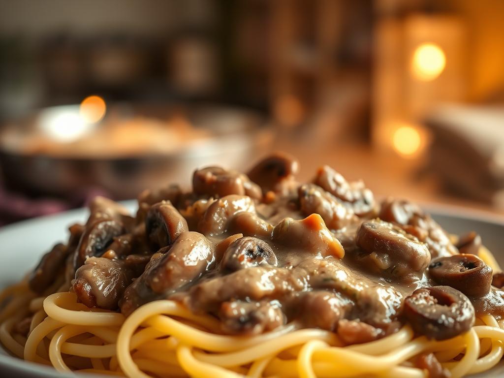 vegan beef stroganoff​